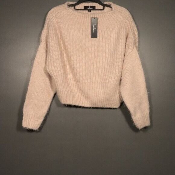 NWT Lulus Feeling It Pale Pink Eyelash Knit Off-the-Shoulder Sweater - Picture 4 of 11